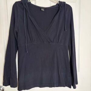 Logix Navy Hooded Wrap-Style Long Sleeve Top
